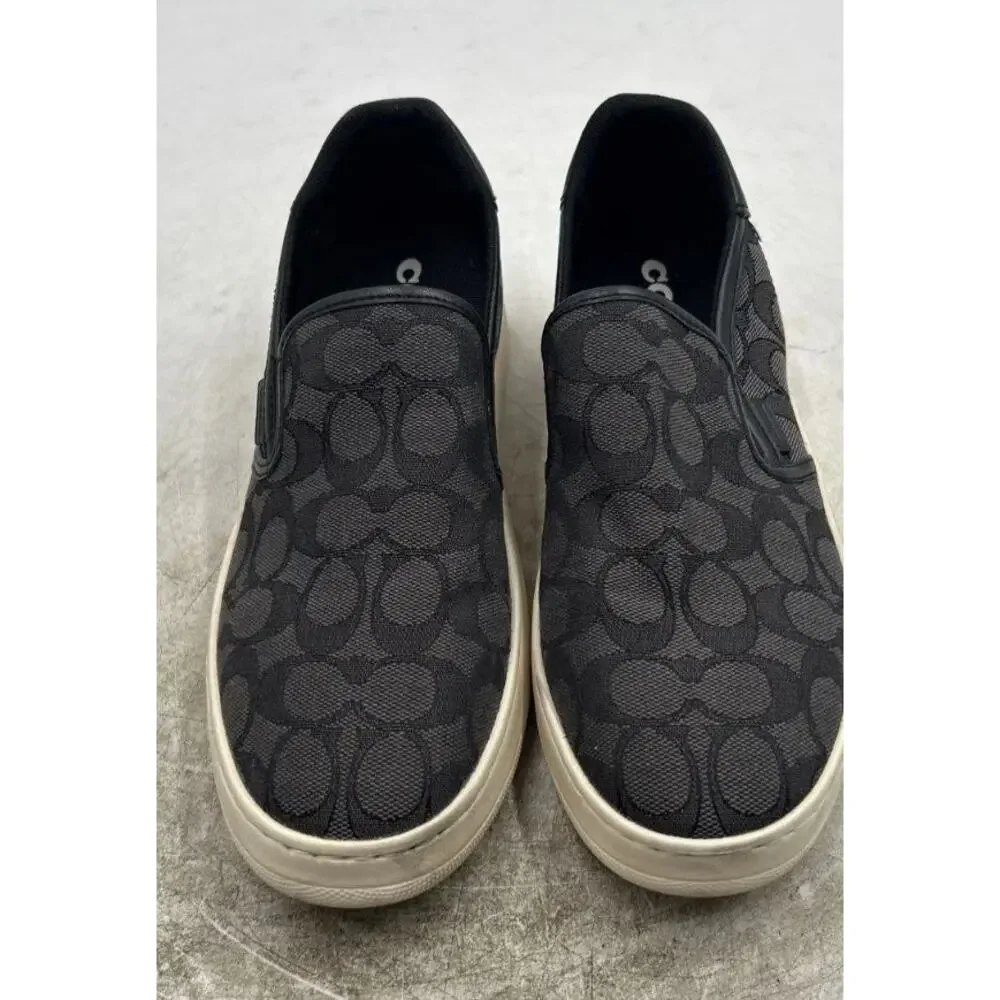 Coach Mens Black Signature Canvas Slip On Loafers Round Toe Sneaker Shoes US 8.5